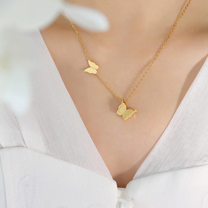 Frosted Texture Cute Butterfly Jewelry Set Gold Necklace