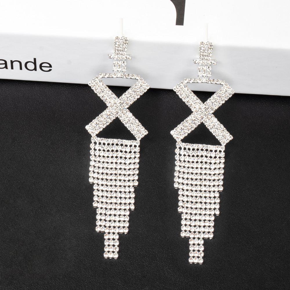 Silver Needle Rhinestone Letter B Earrings Silver X