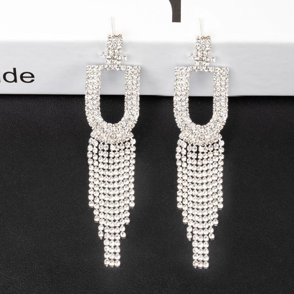 Silver Needle Rhinestone Letter B Earrings Silver U