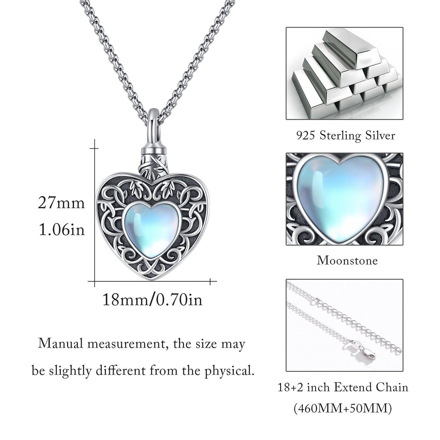Heart Necklace for Ashes In 925 Sterling Silver