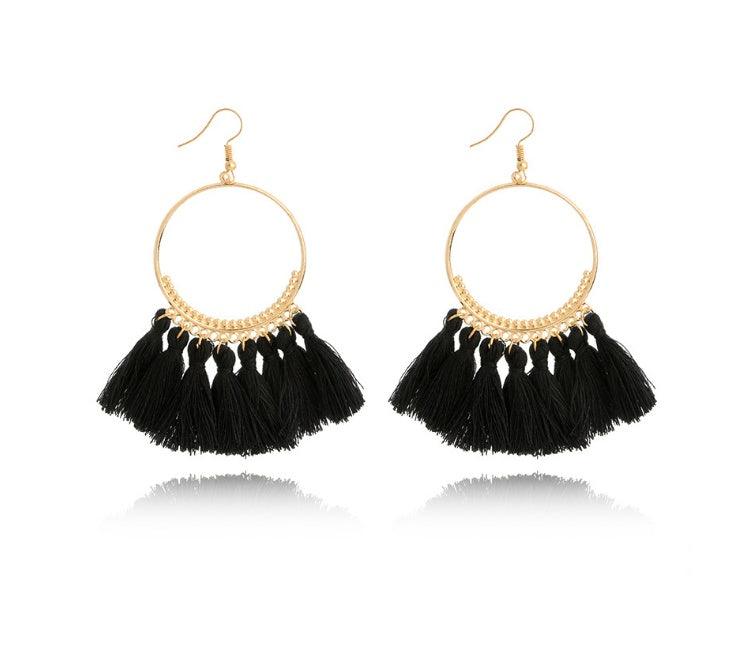 Big Round Drop Dangle Earrings | Beach Wear Black