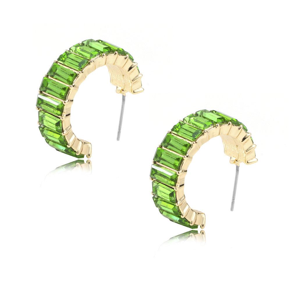 Multicolor Glass Diamond C-shaped Earrings Apple Green 4