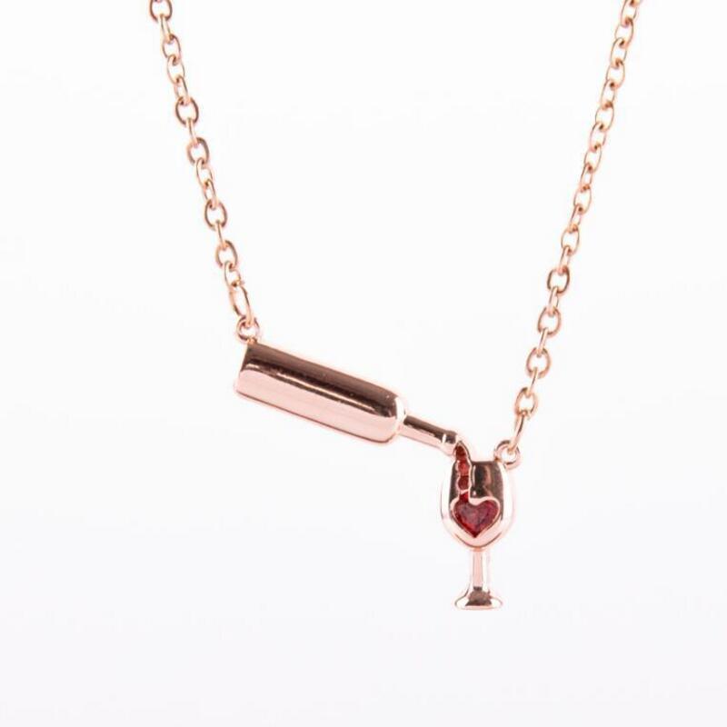 Wine Bottle Cup Pendant Necklace | BoldlyBeautifuls Rose Gold