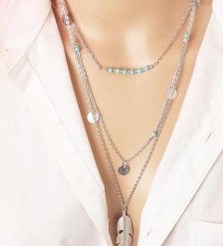 Double-layer Triangle Multi-layer Necklace | Daily Wear Leaves Silver