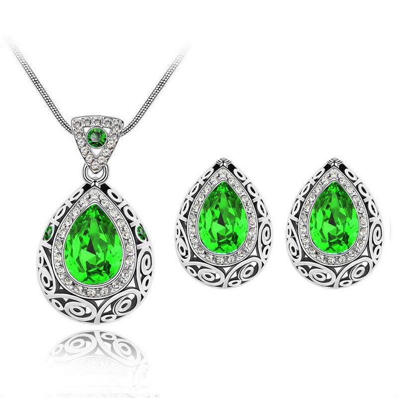 Austrian Crystal Guard Water Droplet Necklace Green