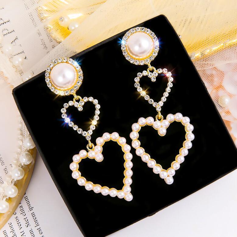 Pearl Rhinestone Drop Earrings Golden