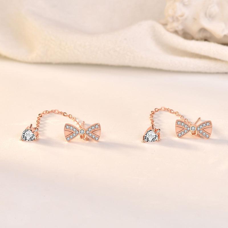 Sterling Silver Bowknot Tassel Stud Earrings
