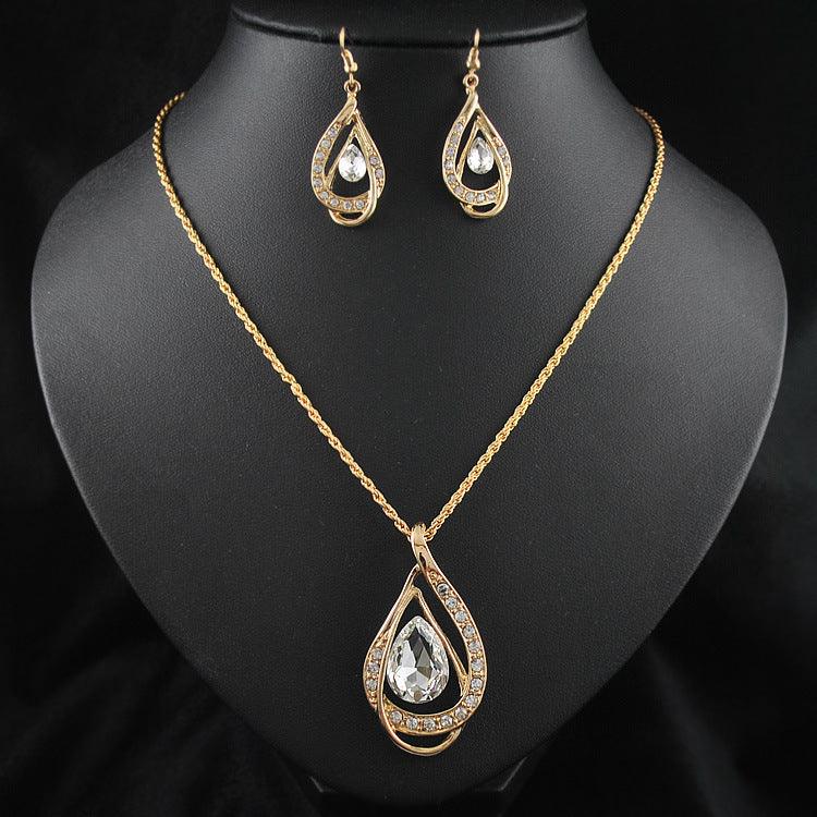 Double Drop Crystal Set - Necklace & Earrings White