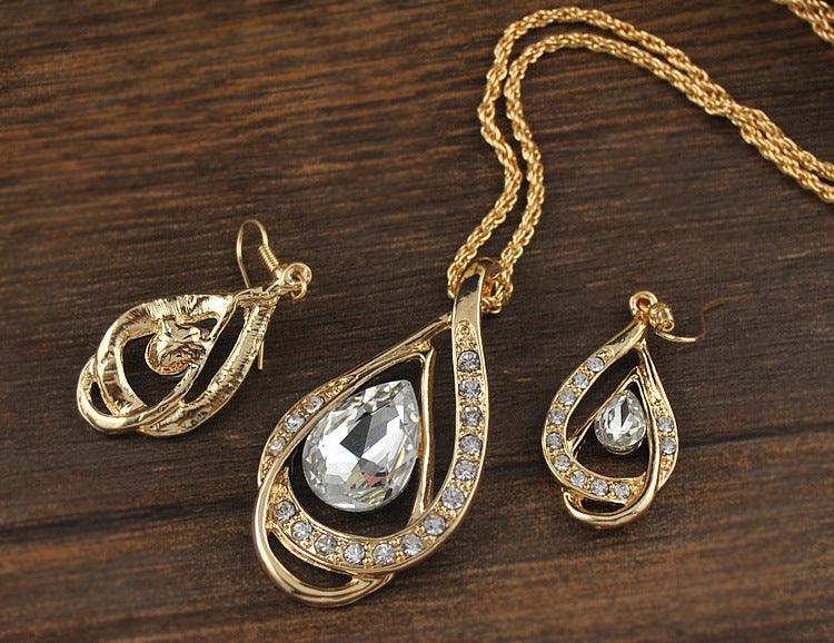 Double Drop Crystal Set - Necklace & Earrings