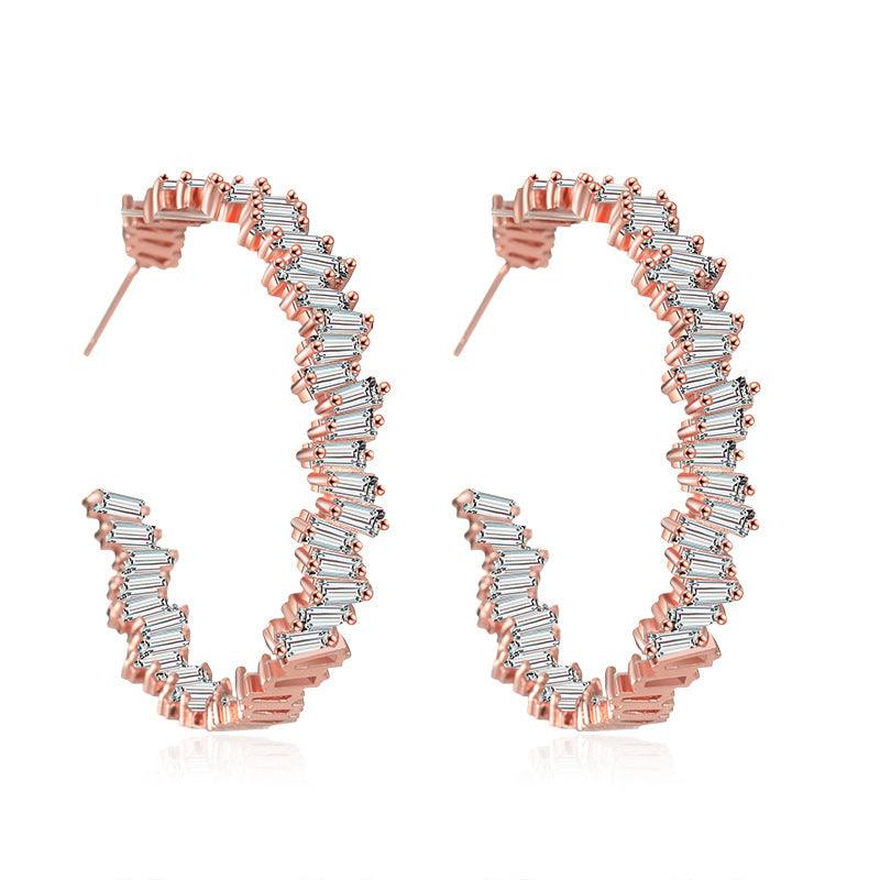 Multicolor Glass Diamond C-shaped Earrings Rose 2