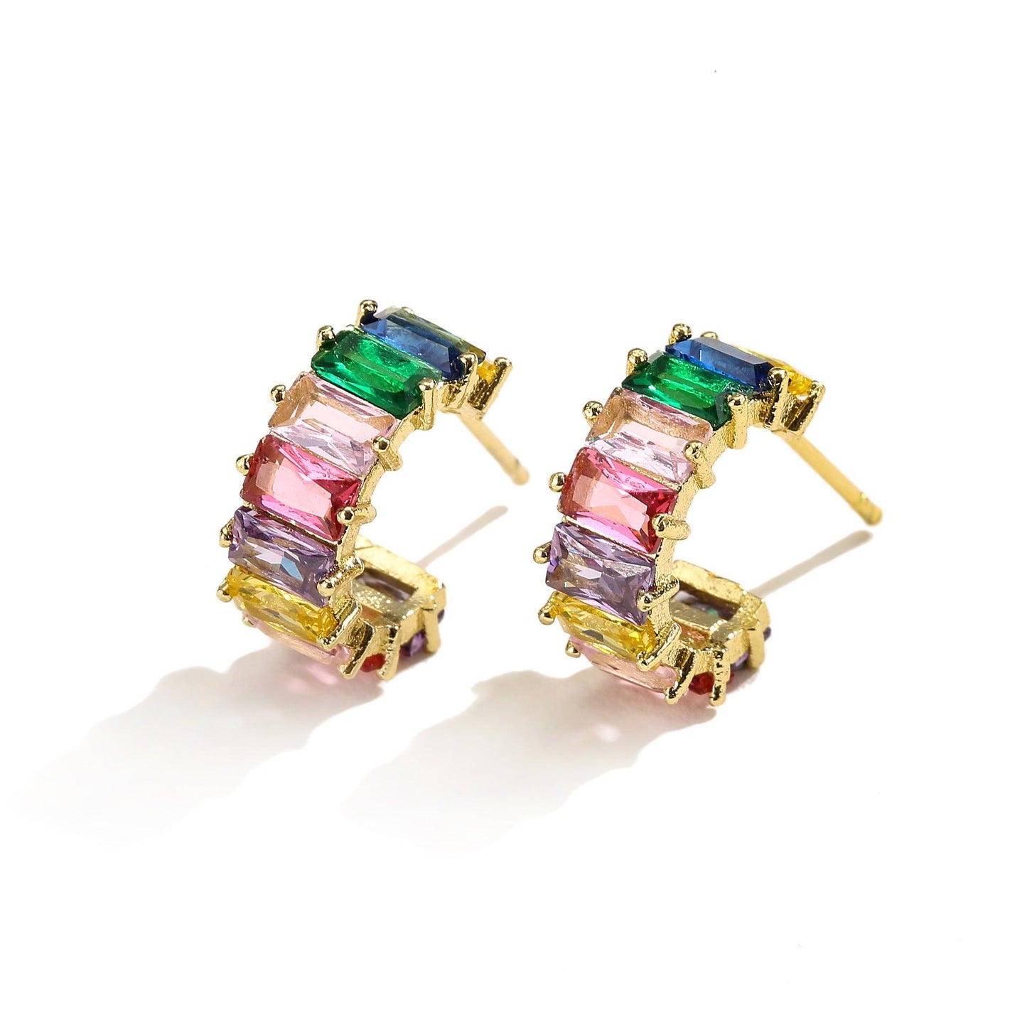 Multicolor Glass Diamond C-shaped Earrings Multicolor 3