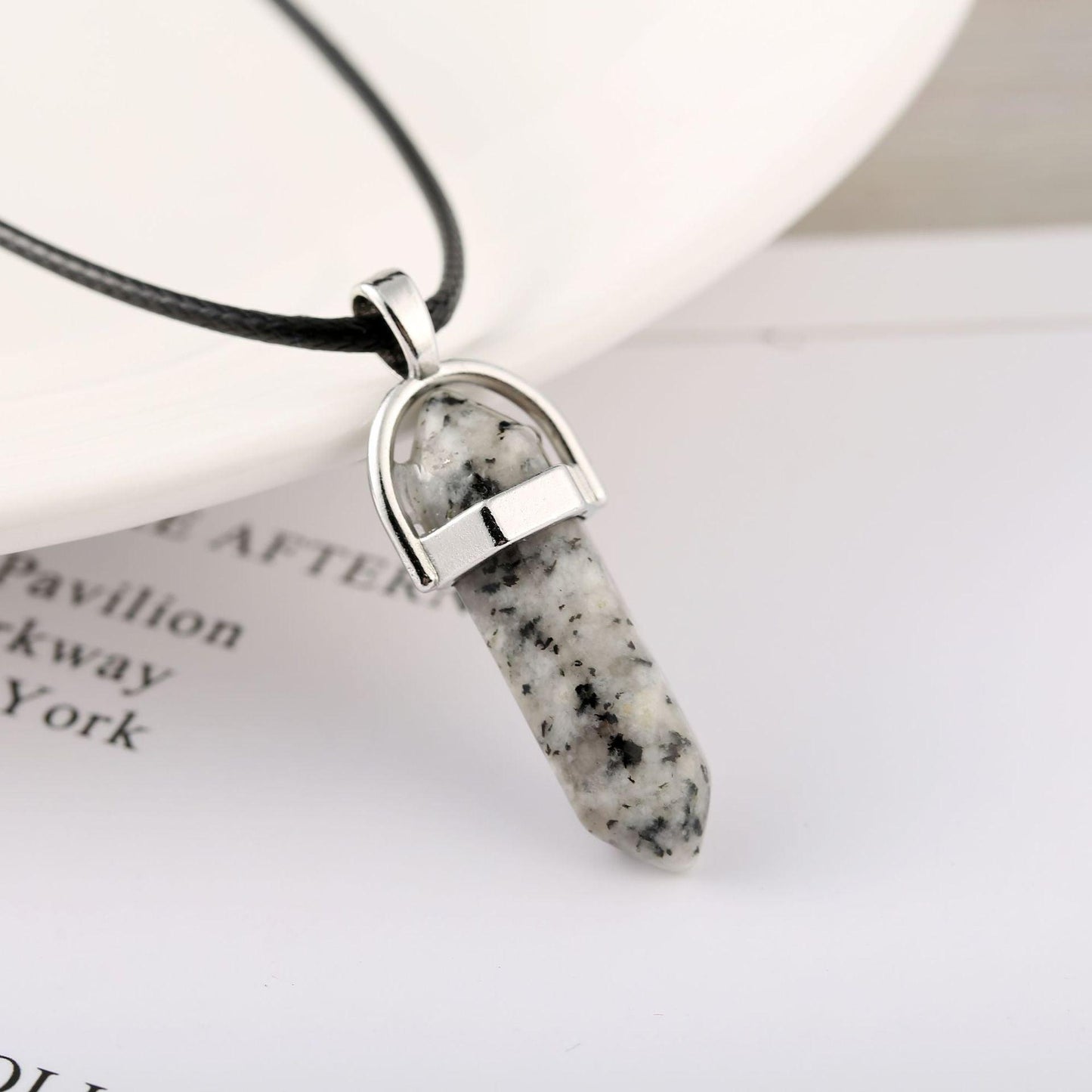 Bullet Stone Hexagon Pendant Necklace Spots