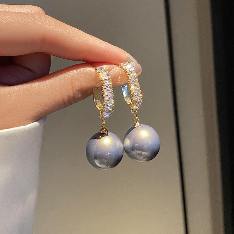 Oversized White Pearl Drop Earrings Sliver