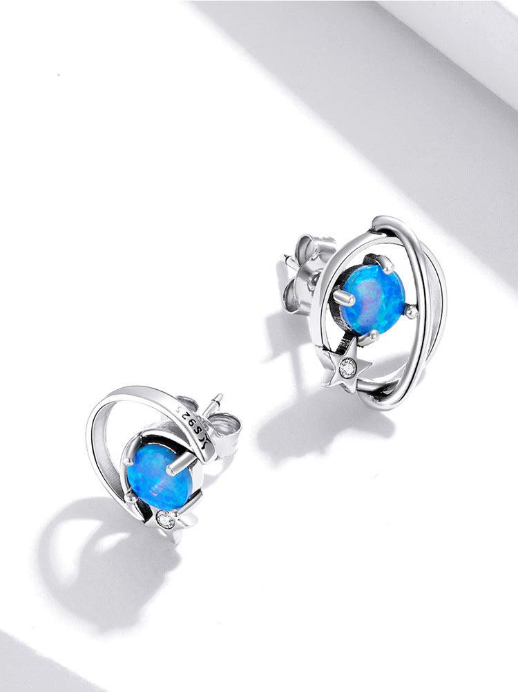 Hollow Blue Opo Sterling Silver Earrings