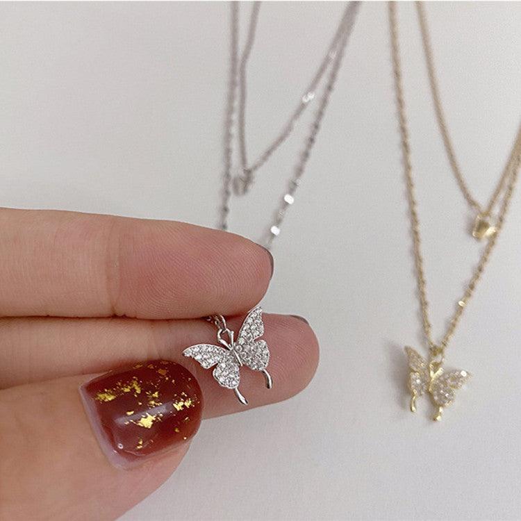 Elegant Silver Butterfly Double Layer Necklace | BoldlyBeautifuls