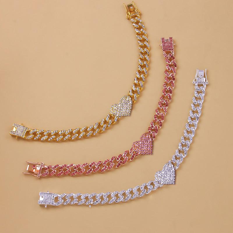 Diamond Heart Shaped Cuban Anklet | Party Wear Sliver