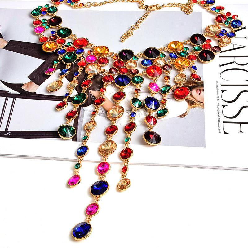 Fashion Necklace with Long Tassels and Diamonds