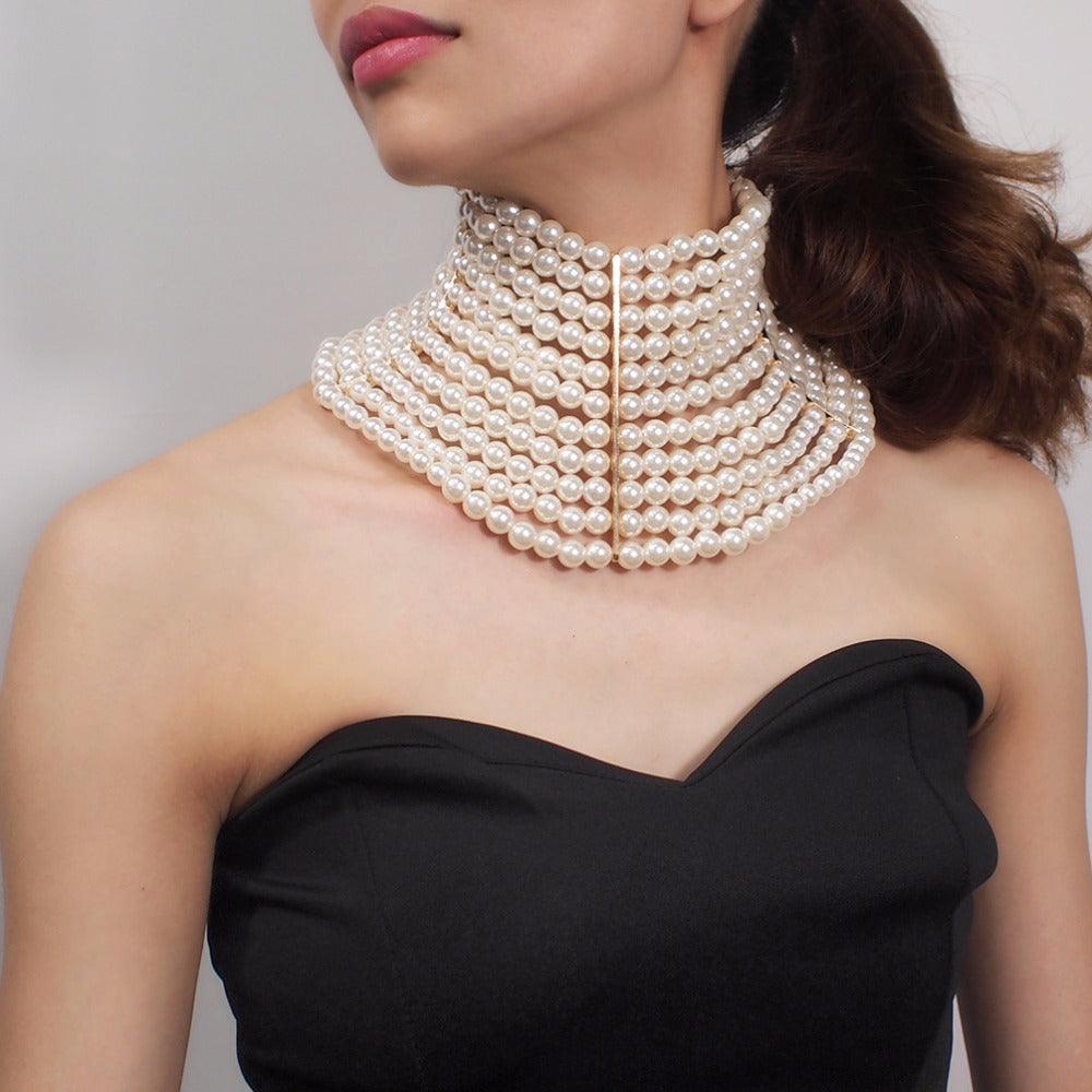 Sexy Multi-Layered Pearl Short Necklace