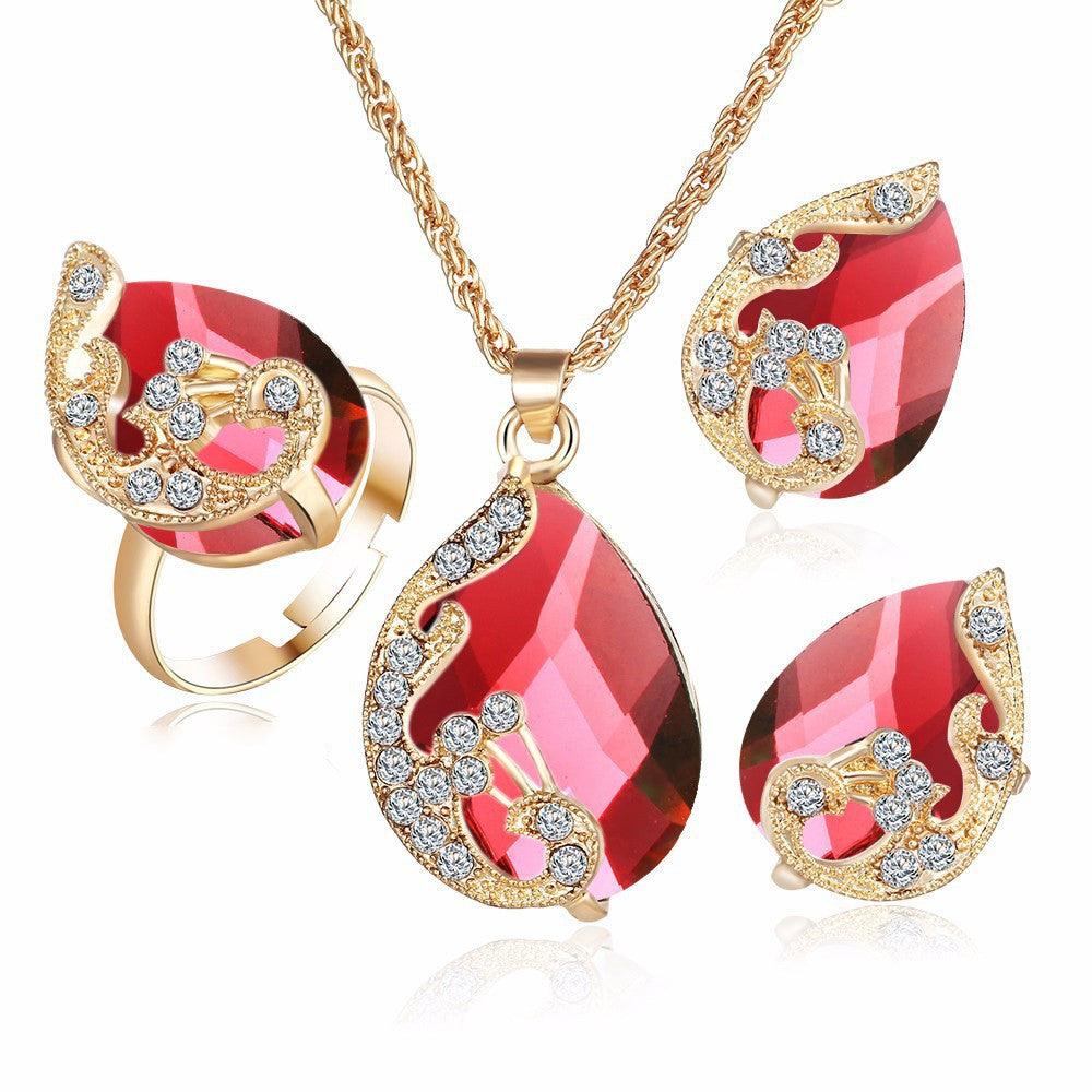 Rhinestone Jewelry Set | Daily Wear Collection Red