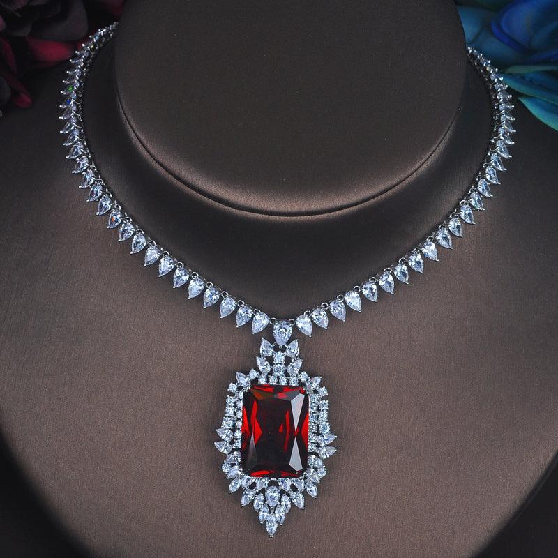 Elegant Red Necklace with Earrings