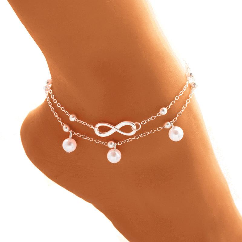 Double-layer Pearls Anklets | Beach Wear Silver