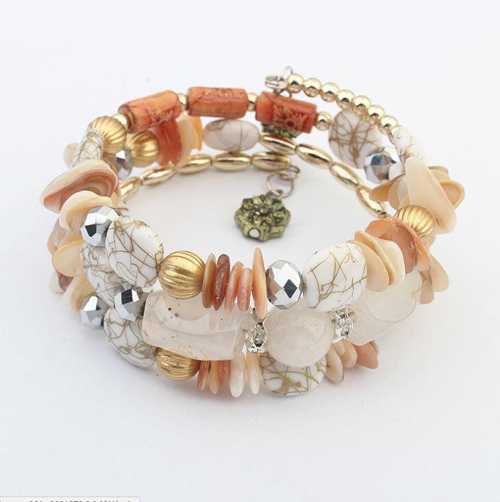 Pine Agate Beaded Multi-Layer Winding Bracelet White WHI