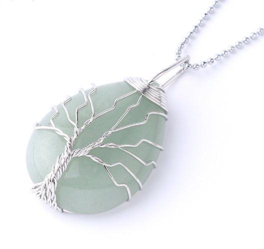 Fashion Stone Pendant with Gold Color Wire Wrap Gem Green Silver Necklace