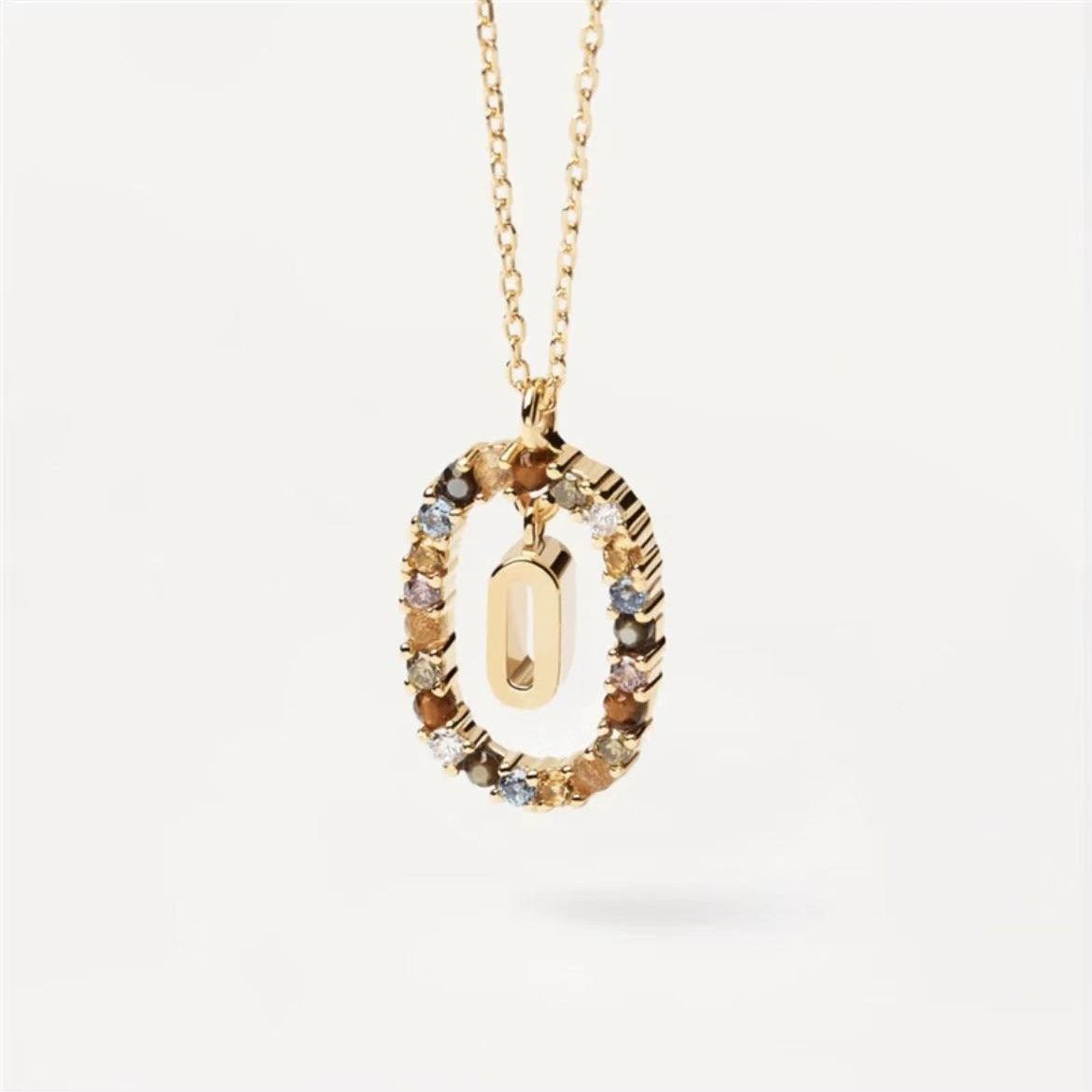 Rhinestone Alphabet Necklace 18K | Fashion Jewelry O