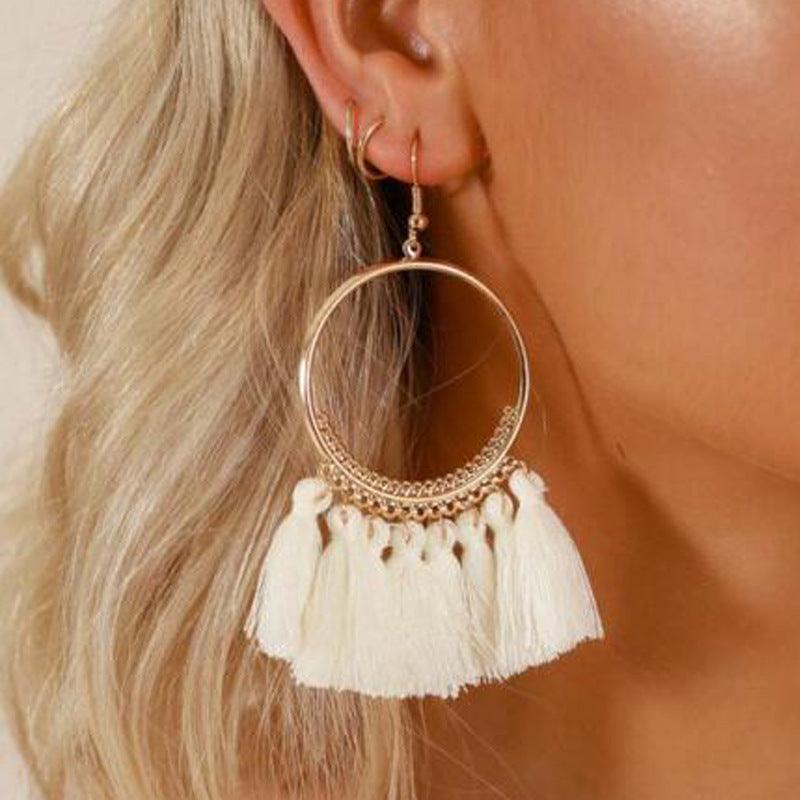 Big Round Drop Dangle Earrings | Beach Wear White