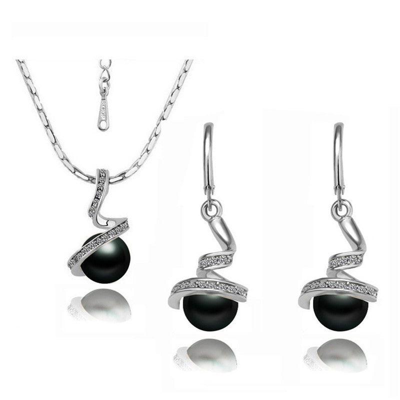 Twisted Snake Pearl Jewelry Set | Daily Wear Suit Silver black