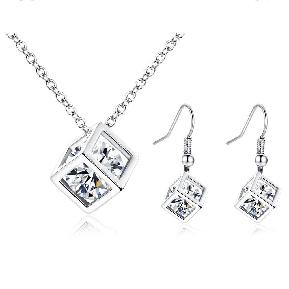 Water Cube Zircon Jewelry Set Silver