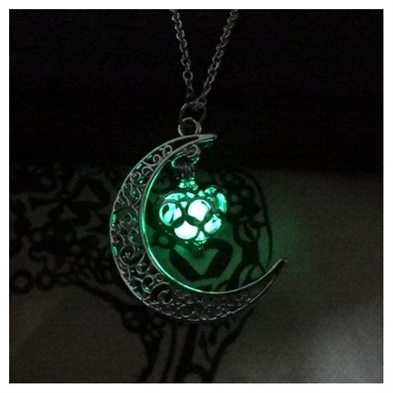 Glowing Pendant Silver Plated Necklace | Daily Wear Glowing Green