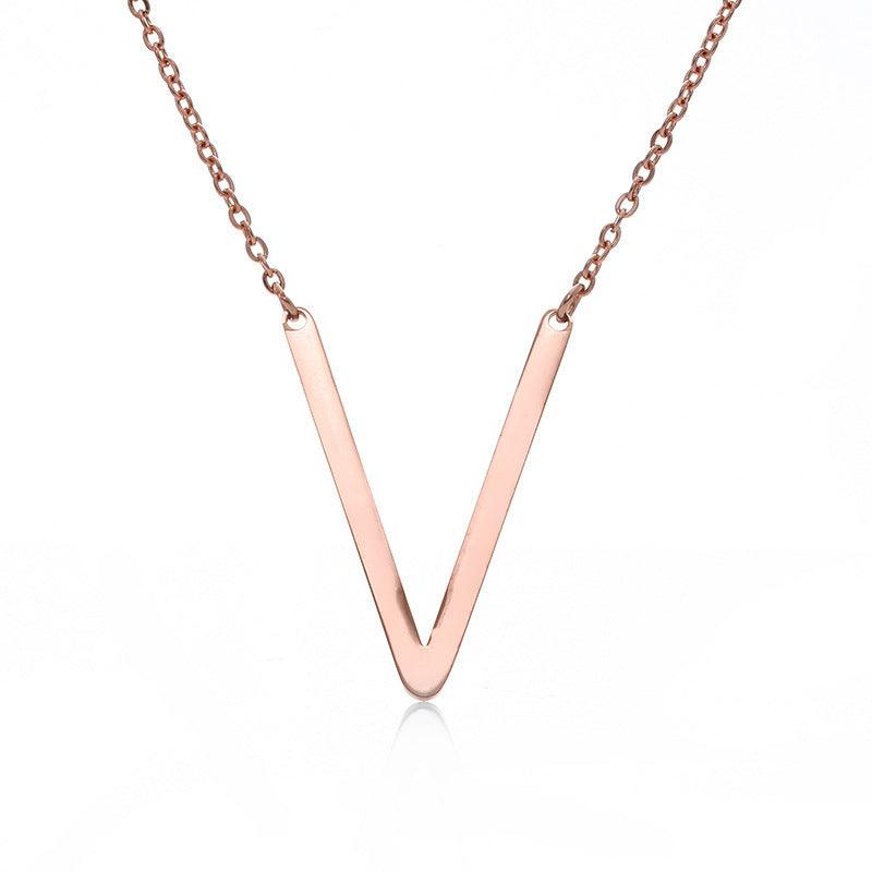 Initial Letter Pendant & Necklace | Gold Plated Rose Gold V