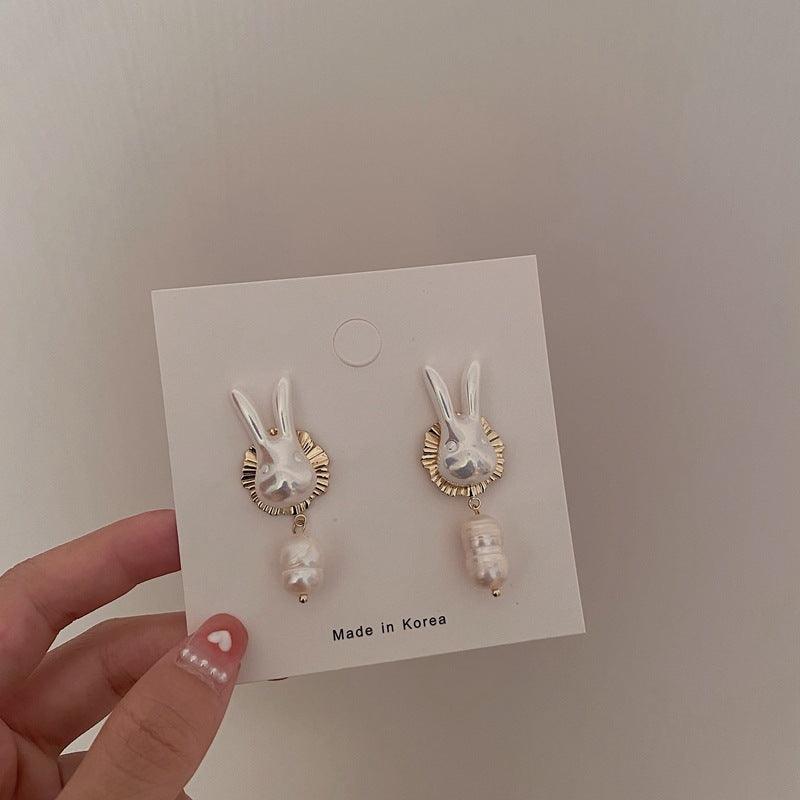 925 Silver Needle Cute Pearl Bunny Earrings | Daily Wear