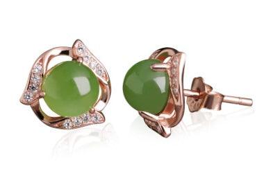 Ethnic Style Green Jade Earrings Sterling Silver and Tianyu