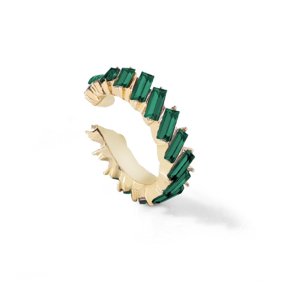 Multicolor Glass Diamond C-shaped Earrings Hole Green 1