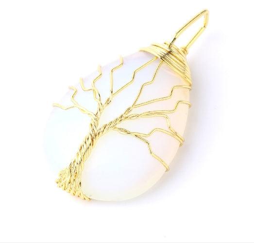 Fashion Stone Pendant with Gold Color Wire Wrap Gem Protein Color Pendant