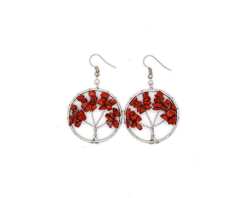 Crystal Tree Wishing Tree Earrings - Fashion Wear Maroon