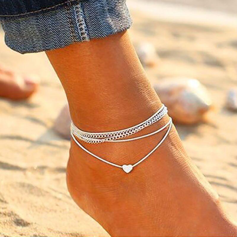 Heart Double Chain Anklets | Beach Collection A