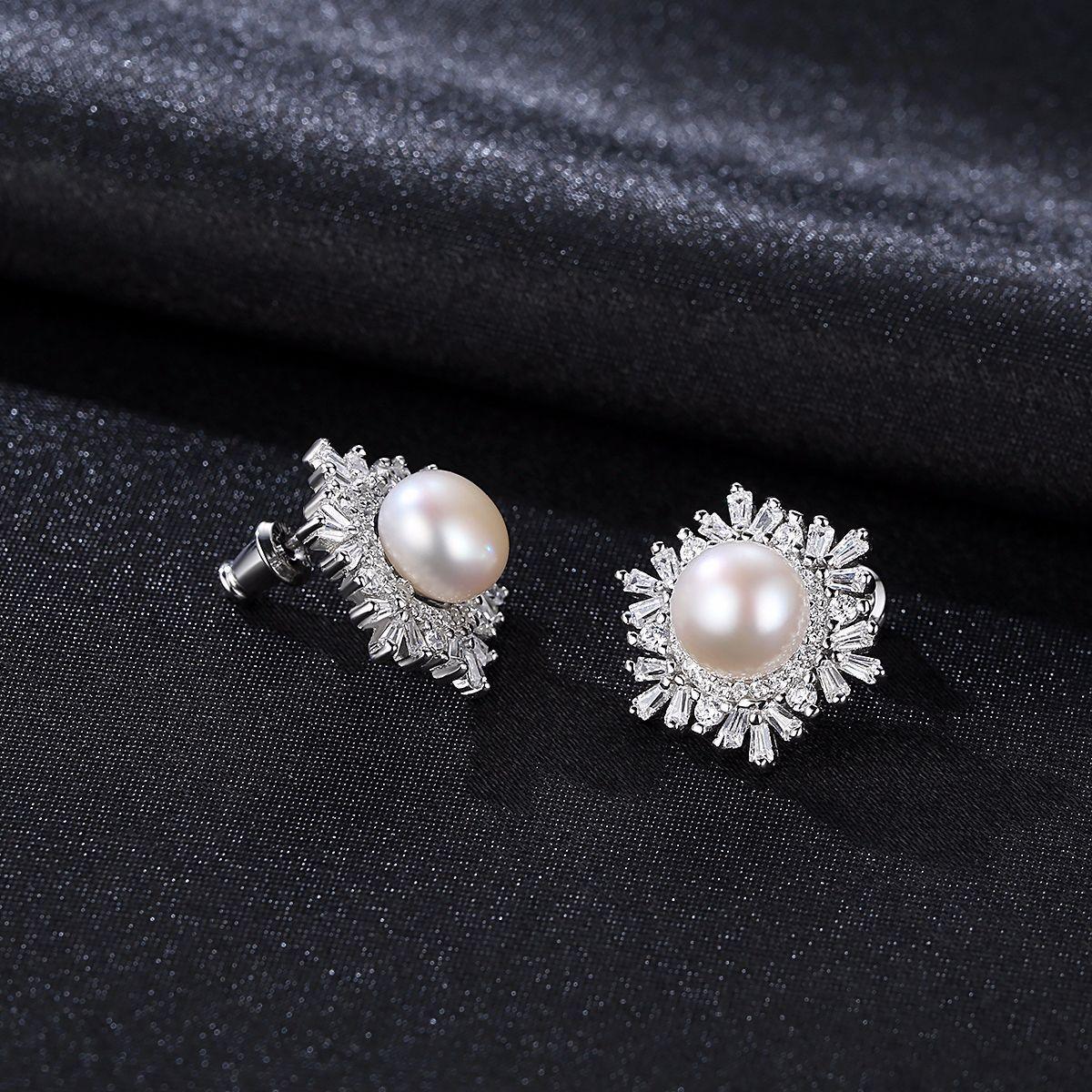 Korean Gemstone Pearl Snowflake Earrings 1 With Box