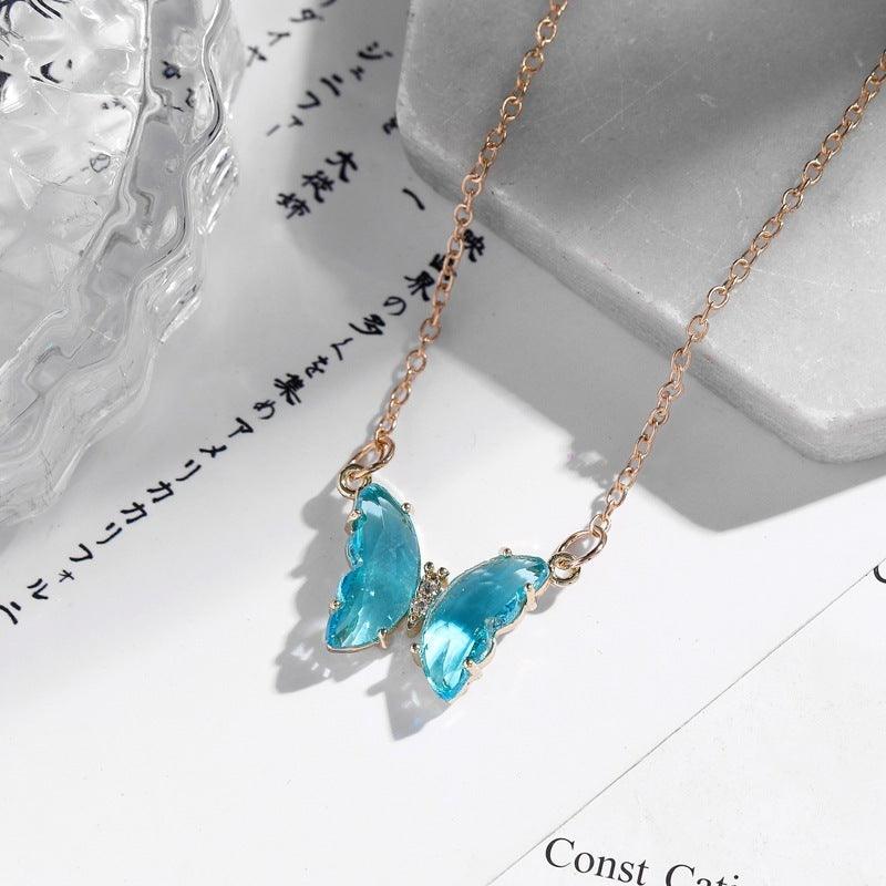 Fantasy Crystal Butterfly Necklace | Daily Wear Light Blue