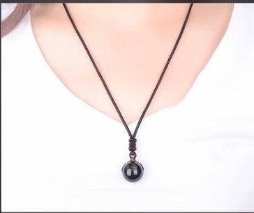 Black Gold Natural Obsidian Stone Lucky Pendant Necklace