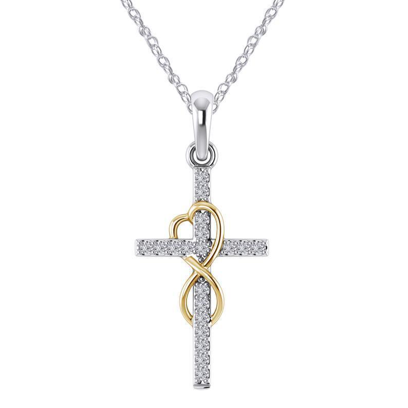 Eight-Character Diamond Cross Necklace Gold 1PC