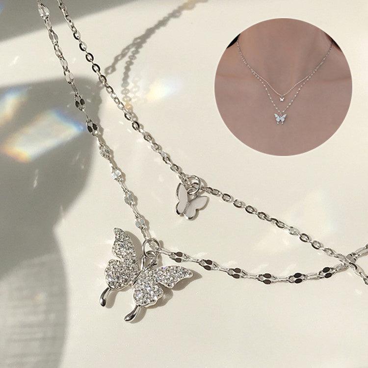 Elegant Silver Butterfly Double Layer Necklace | BoldlyBeautifuls