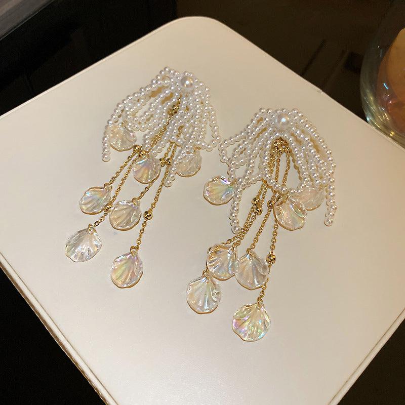 Long Pearl Shell Bow Earrings | Party Wear