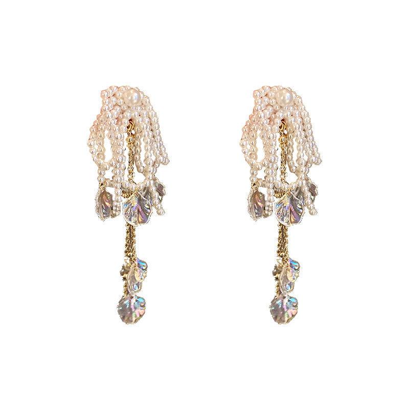 Long Pearl Shell Bow Earrings | Party Wear