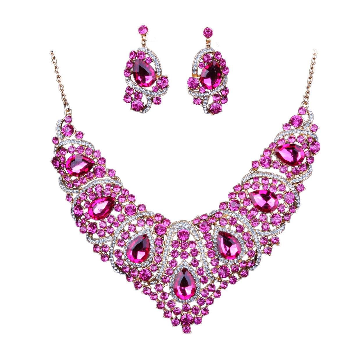 Multicolor - Bridal Necklace and Earring Set Rose Red