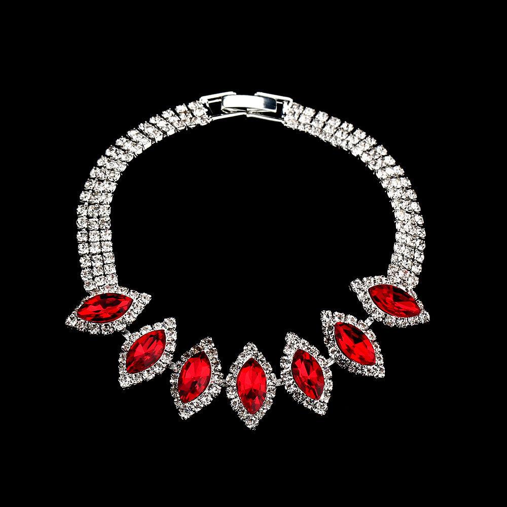 Bridal White Crystal Floral Set | Party Collection Bracelet Red