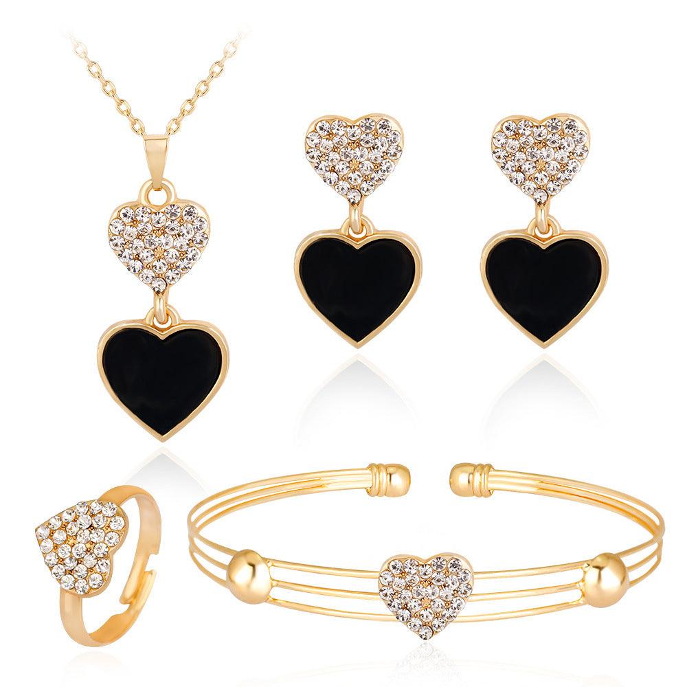 Peach Heart Rhinestone Jewelry Set - Daily Wear CA429A