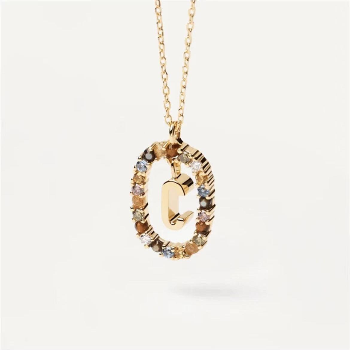 Rhinestone Alphabet Necklace 18K | Fashion Jewelry C